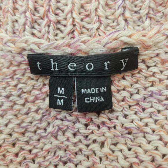 Theory UDA Rainbow Tape Sweater V Neck Open Knit Pink Size Medium - Picture 4 of 8